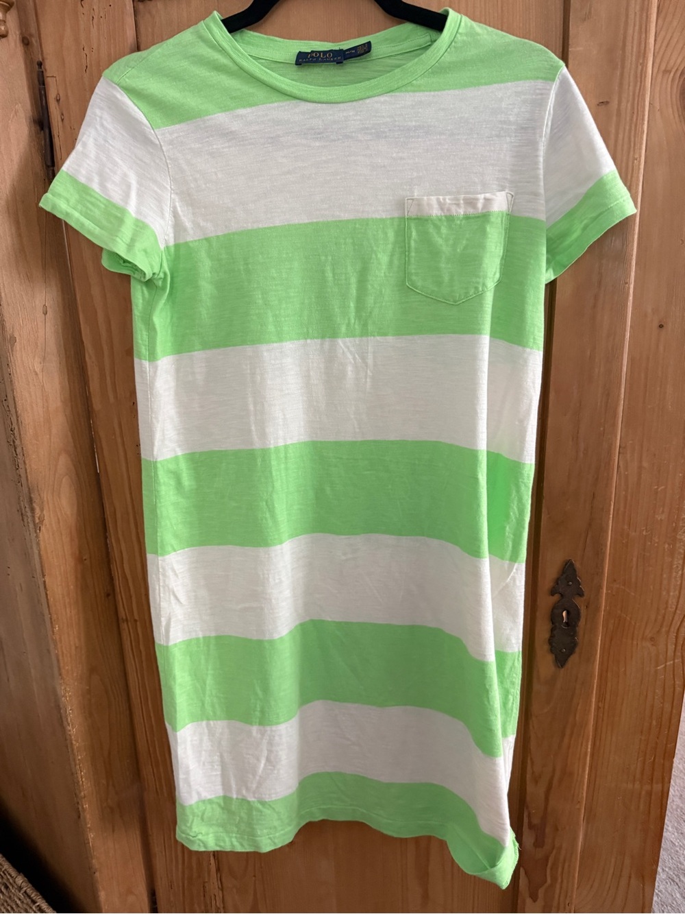 Polo by Ralph Lauren Lime Green and White Striped Tee Dress